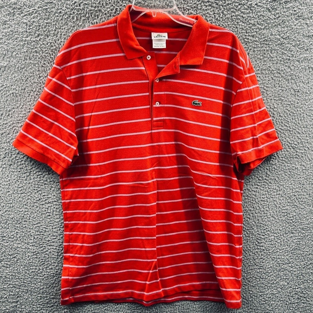 Lacoste Mens Pique Golf Polo Shirt L Red Striped Preppy Heritage Classic Casual